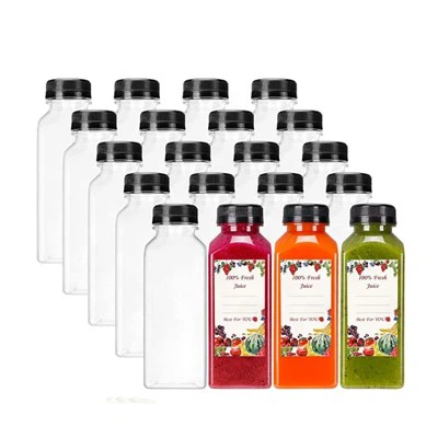 8oz 12oz 16 oz kare plastik içecek şişesi, kurcalama kapakları ile